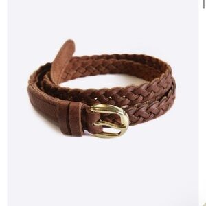 NWT Seraphine Maternity Brown Braided Leather Belt with Gold Buckle